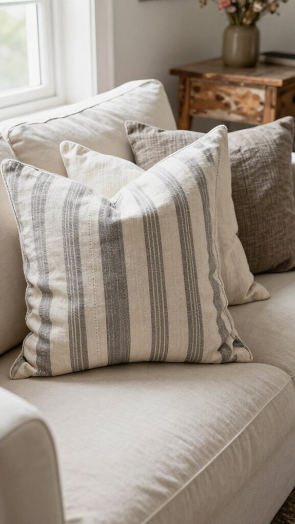 19 Sewing Pillow Ideas for a Cozy and Personal Home 15 striped farmhouse pillow cozy charm