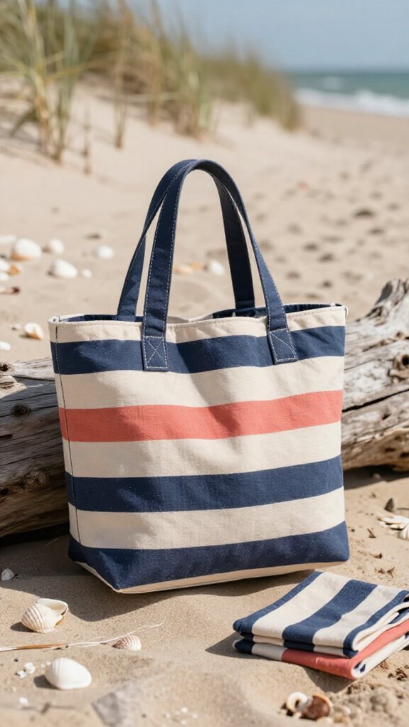 striped tote with playful handles