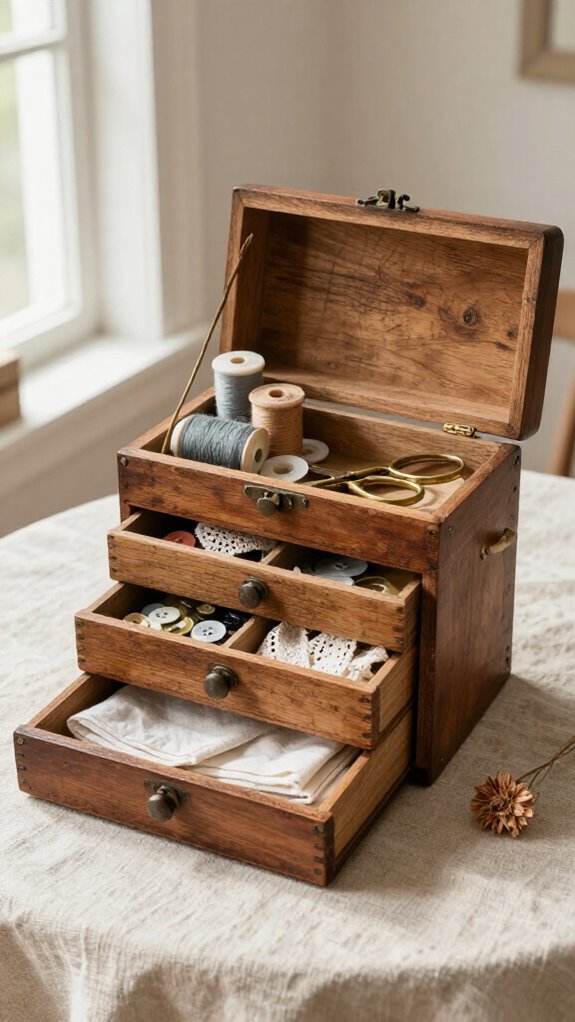 thrifted jewelry box sewing station