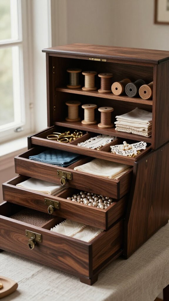 traditional dark wood sewing chest
