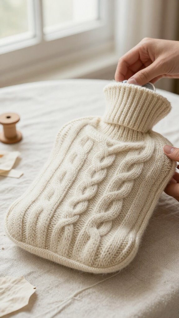 upcycled sweater hot water cover