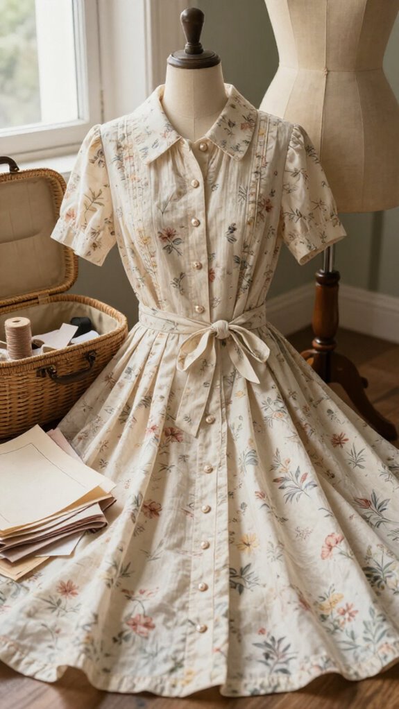 vintage button front house dress
