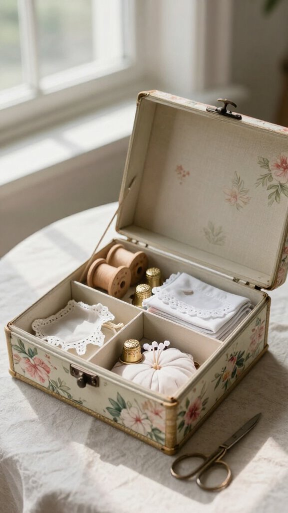 vintage hatbox sewing storage