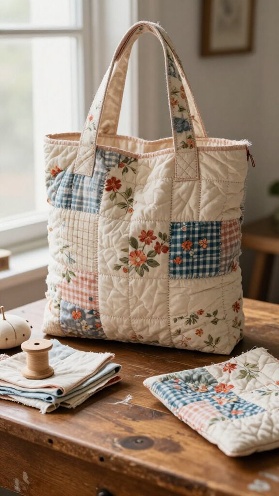 vintage quilt tote bag