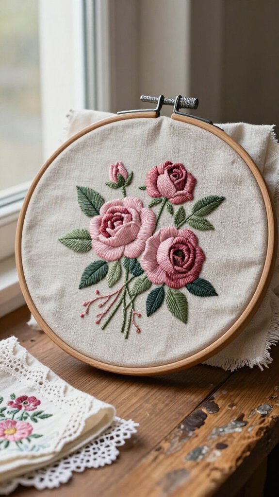 23 Sewing Embroidery Designs That Turn Fabric Into Beautiful Home Decor 7 vintage rose hoop wall art