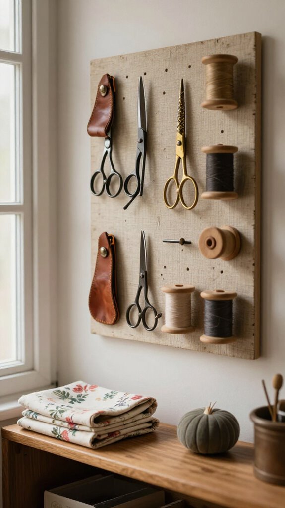 21 Sewing Room Decor Ideas That Make Your Craft Space Feel Beautiful 18 vintage scissors on display rack