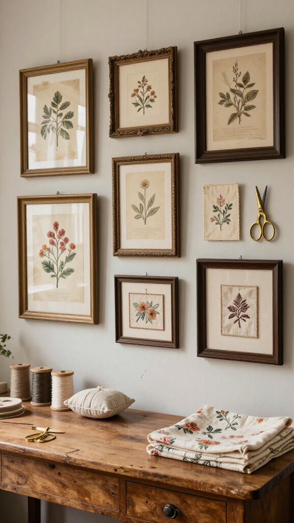 21 Sewing Room Decor Ideas That Make Your Craft Space Feel Beautiful 2 vintage sewing gallery wall