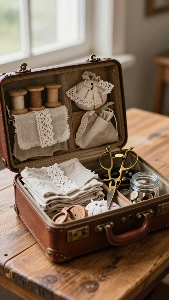 vintage suitcase sewing kit