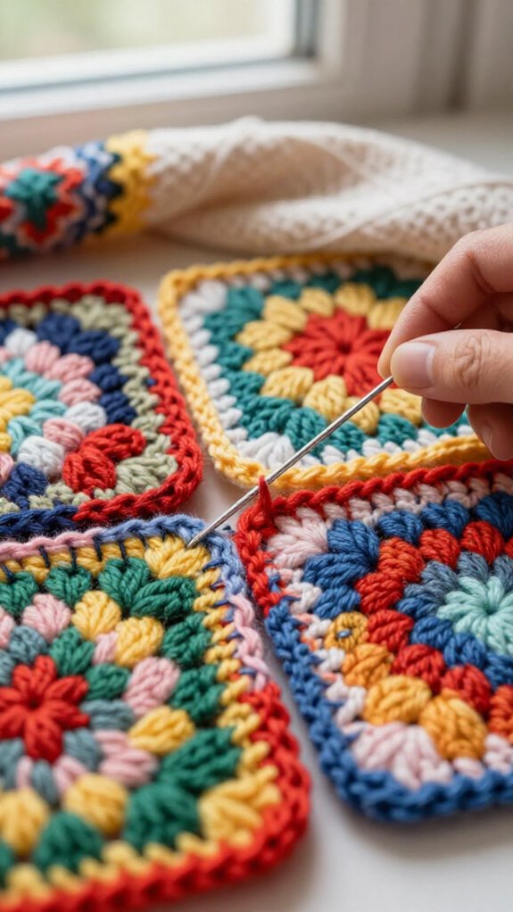 15 Beautiful Ways to Sew Granny Squares Together 6 whip stitch contrast granny seam